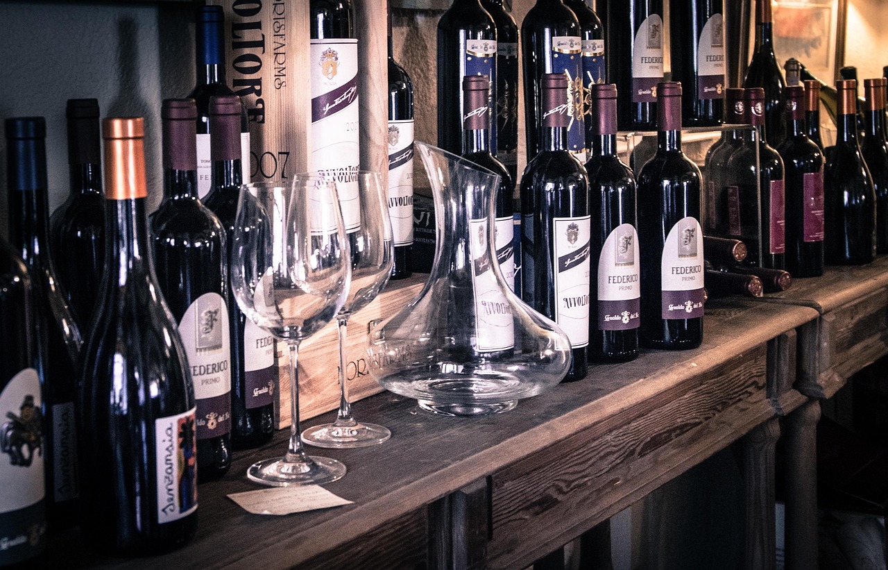Shelves of wine bottles in a shop