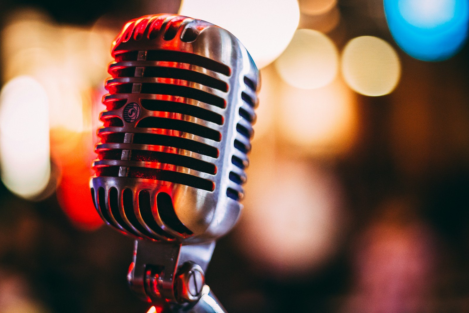 A microphone on a bar stage