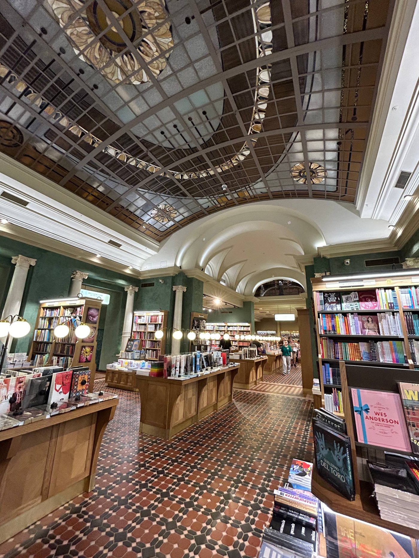 Dom Knigi bookshop hall under the glass ceiling of Singer House