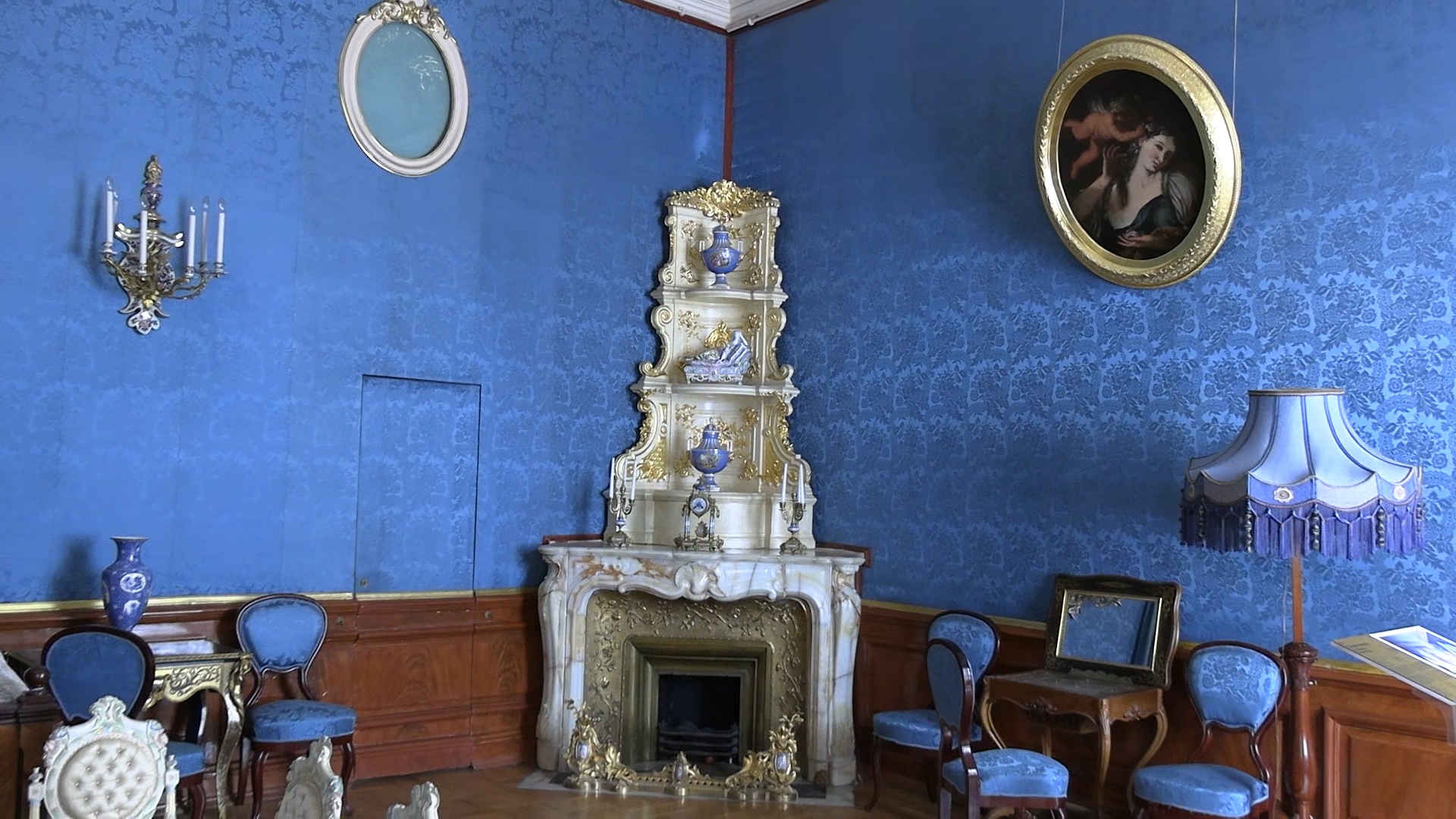 The Blue Drawing Room of the Yusupov Palace with its tiled stove