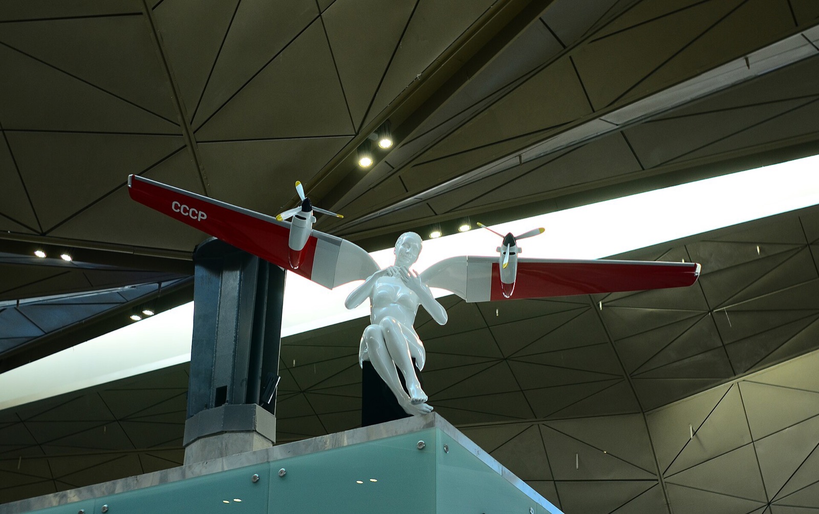 Erarta Angel sculpture inside Pulkovo Airport terminal