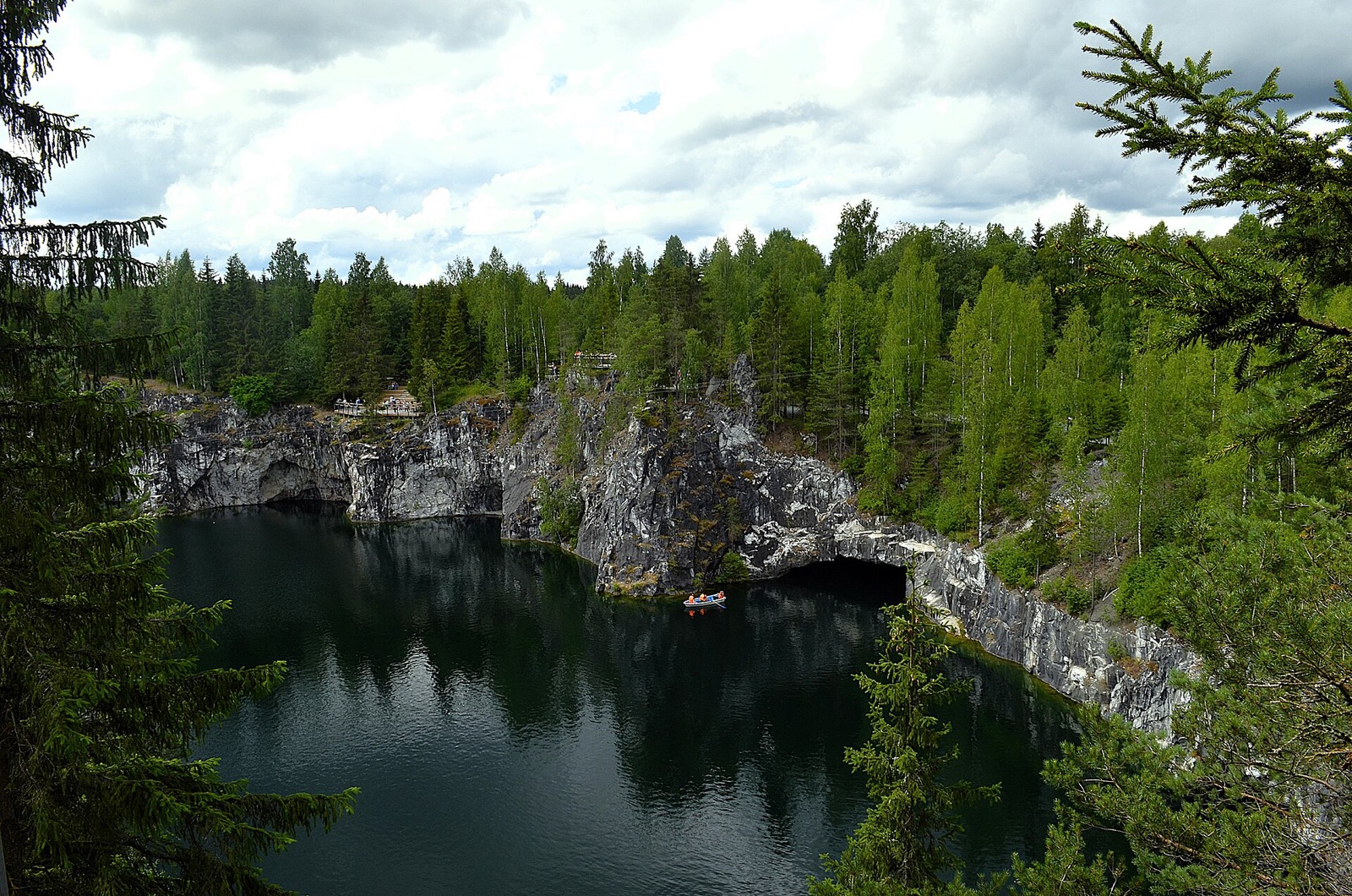 Marble Canyon of Ruskeala with grottoes, view from the trail